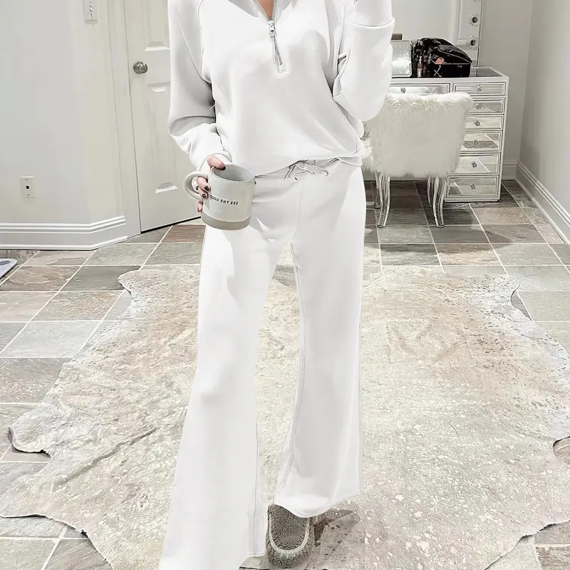 ANRABESS Women 2 Piece Outfits Sweatsuit Set 2026 Fall Oversized Half Zip Sweatshirt Wide Leg Sweatpant Lounge Set Tracksuit