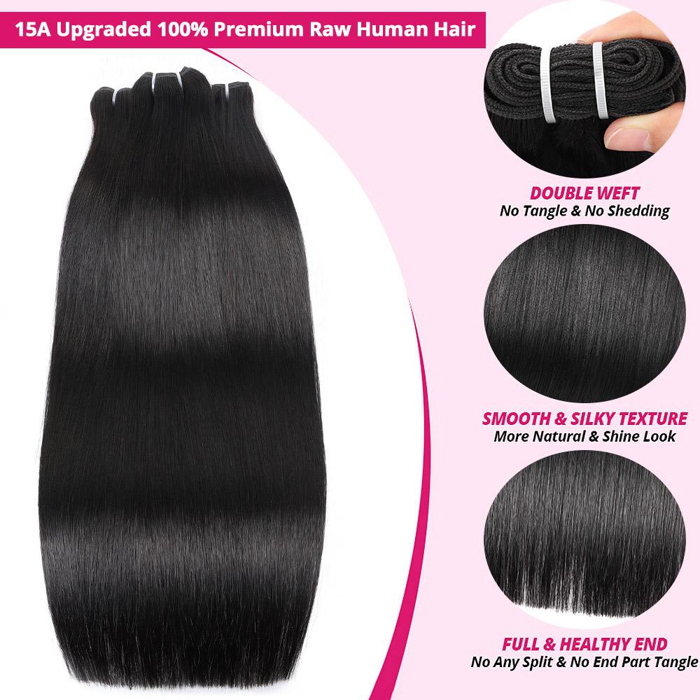 Body Wave Sew in Hair Extensions 2x6 Closure Quick Weave 30inch Brazilian Raw Human Hair Bundles with Closure Salon Quality Body Wave Hair 1 3 4 Bundles