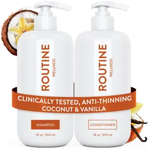 Routine Wellness Anti-Thinning 14oz Shampoo & Conditioner Set for Thinning Hair & Hair Loss - Sulfate-Free, Color-Safe, Biotin & Peptides, Nourishing Botanicals - Organic Oil Mild