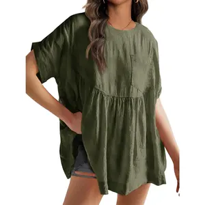 Tankaneo Womens Summer Babydoll Tops Casual Loose Fit Peplum Oversized Tunic Shirts