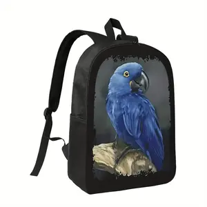 Custom Girls Backpack for School Kids Boys GIfts Customized Professional Laptop Backpack - Lightweight High Quality Daypack with Hyacinth Macaw Parrot design, Blue & Black color scheme, Padded Shoulder Straps & Zipper Closure Polyester Bag