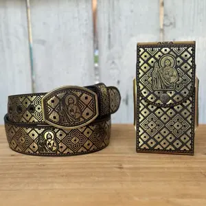 Golden “San Judas” Phone Holster with Western-Style Laser Cut Belt | Made in Mexico