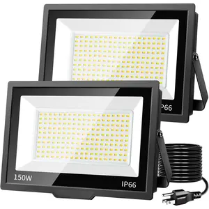 150W LED Flood Light Outdoor, 18000LM  Work Light with 10FT  Plug, IP66  Exterior  Lights, 5000K  White Outside Floodlights for Yard Playground Lawn Garage, 2 Pack