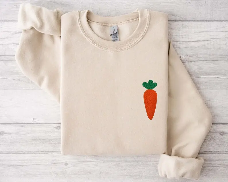 Easter Carrot Embroidered Shirt, Bunny Shirt, Embroidery Shirt, Easter Shirt, Easter Gift, Happy Easter Embroidery Shirt