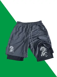 New Graphic Print 2-in-1 Men's Shorts Athletic Shorts Summer Sports Quick-Drying Shorts with Mobile Phone Pocket Gym Workout Running Training Shorts