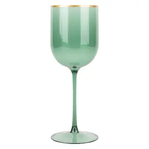 EcoQuality Translucent Plastic Green Wine Glasses with Gold Rim - 12 oz Wine Glass with Stem, Disposable Shatterproof Wine Goblets, Reusable, Elegant Drink Cup Tumblers Weddings, Party (2 PACK)