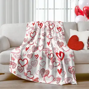 1pc Valentine's Day, Wedding, Wedding Anniversary Gift Bed Blanket, Comfortable Soft Flannel Romantic Sweet Love Printed Blanket, Suitable for Bed, Sofa, Air Conditioning Room, Travel, Office Napping Shawl Cover Carpet, Exquisite Gift