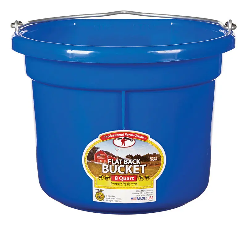 Little Giant 7404106 Polyethylene Flat-Back Bucket, 8 qt (2 gal) Durable Plastic, Heavy Bail, Stackable, 12x11.5x9 Dimensions, Blue, for Farm & Residential Use