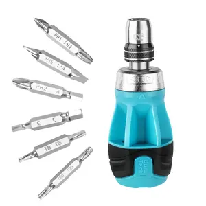 #fathersdaygift DURATECH Stubby Ratcheting Screwdriver, 12-in-1 Multibit Short Screw Drivers, Premium S2 Steel, Innovated Bits Quick-Load Mechanism, with Phillips, Slotted, Torx, Square Bits Stored in Handle