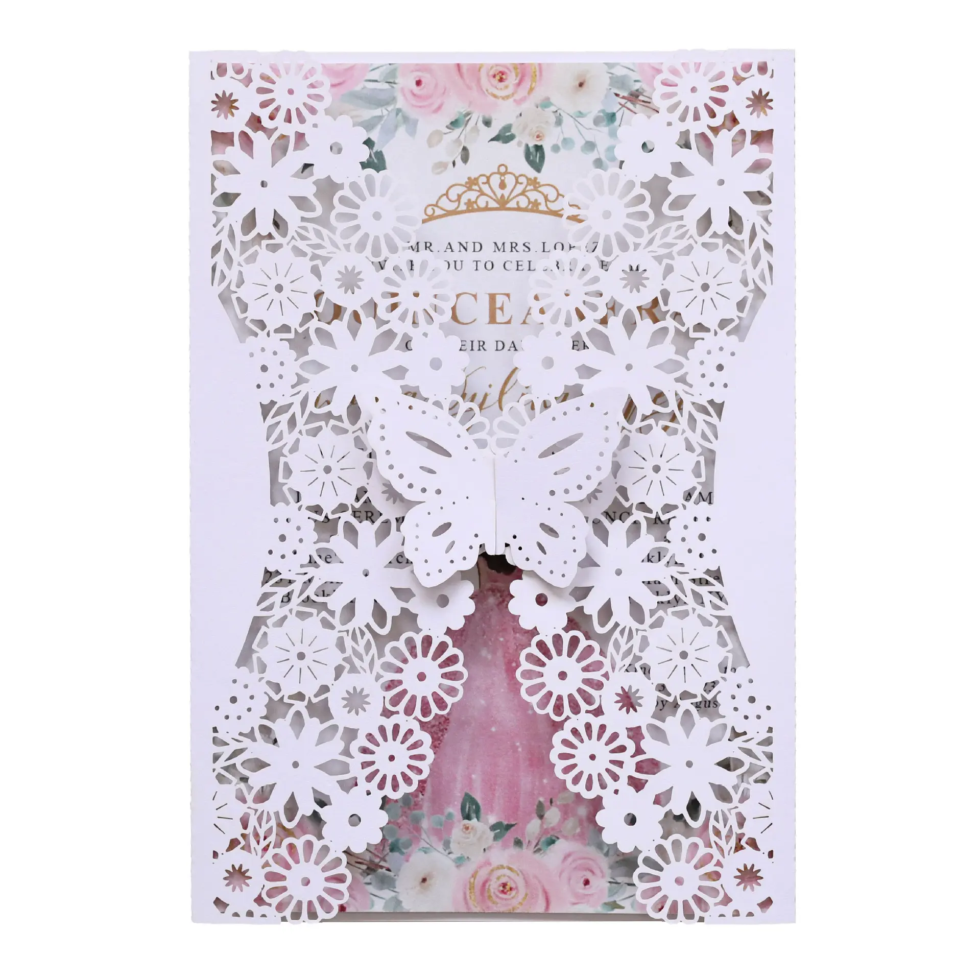 Hollow 3D Butterfly Buckle European Rose Invitation Card for Wedding & Valentine's Day