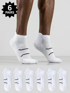 6-Pack of Men's Spring/Summer Sports Ankle Socks, Anti-Slip, Moisture-Wicking, Breathable Sports Socks with Towel-Like Soles, Black and White Short Socks, Men's Running Socks, Black and White Basic Fitness Socks for Everyday Use—Breathable and Durable