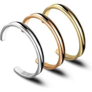 Hair Tie Bracelet High Polishing Stainless Steel Grooved Cuff Bangle for Women