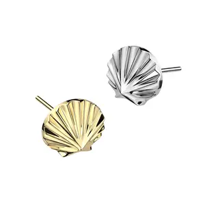 20G/18G/16G Sea Shell Flat Back Earring • Push Pin Labret • Threadless Flat Back Stud • Tragus Piercing • Helix Stud • Cartilage Stud • Gold • Silver • Seahorse Earring