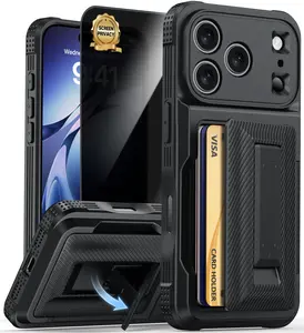 for iPhone 17 Prom max/Pro/Air Wallet Case [4-5 Card Holder] [RFID Blocking] [Full Camera Protection] [Kickstand] [Military Grade Protection] +1 Privacy Screen Protector,Shockproof Rugged iPhone Case for iPhone 17 Prom max/Pro/Air