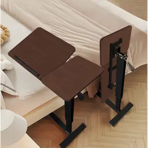 Bedside Table, Folding Overbed Bedside Desk Mobile Rolling Laptop Stand Tilting Overbed Table with Wheels Height Adjustable Tray Table for Laptop Bed Sofa Side Table (WALNUT)