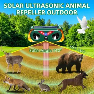 Solar Ultrasonic Animal Repellent Outdoor Cat Deterrent Deer Repellent Devices,Upgraded Waterproof Dog Repeller with Motion Sensor,Flashing Lights,Scare Squirrels Rabbits Raccoons Skunks Garden