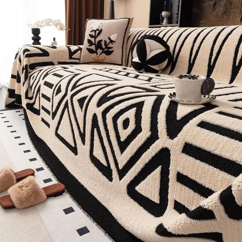 Bohemian Style Dustproof Sofa Cover, 1 Count Retro Geometric Pattern Sofa Throw, Non-slip Soft Furniture Cover for Home Living Room, Washable Sofa Slipcover, Couch Covers