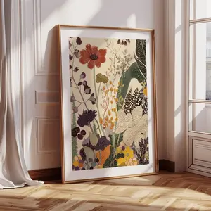 Japanese Botanical Art Print: Abstract Garden Poster, Earth Tones, Poster Print, Canvas Wall Art, Room Decor, Home Wall Decor Art, Wall Art Poster unframed