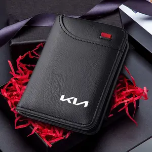 PU Leather Car Logo Mini Wallet Lightweight Thin Money Purse Wallet for Kia KN Sportage K2 KX Rio Sorento K4 Cerato Forte Picanto Stonic Carnival Niro Morning Picanto Elantra Verna Car Key Holder