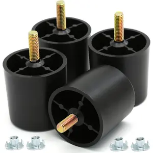 4Pcs 2 inch Black Round Plastic Replacement Sofa Legs, Furniture Legs with M8 Bolts for Couch Dresser Cabinet Chair Bed Coffee Table