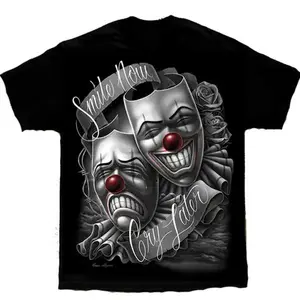Smile Now Cry Later Drama Mask Lowrider Chicano Art Cotton Fabric Shortsleeve Streetwear Womenswear Top s-5xl Band Tees Crewneck T-Shirt