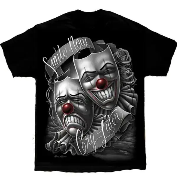 Smile Now Cry Later Drama Mask Lowrider Chicano Art Cotton Fabric Shortsleeve Streetwear Womenswear Top s-5xl Band Tees Crewneck T-Shirt