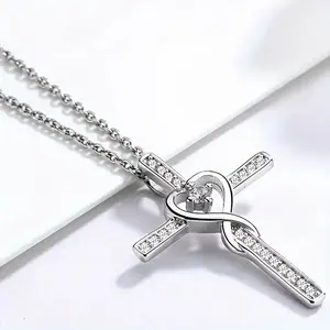 1PCS Exquisite Cross Pendant Necklace - Hypoallergenic, Nickel-Free, Inlaid Zircon, Religious Belief Gift for Women, Fashionable Chain Necklace with Lobster Clasp