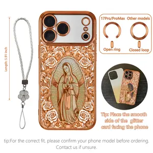 Virgen de Guadalupe Magnetic Phone Case for iPhone 17 Pro Max / 16 / 15 / 14 / 13 / 12, Shockproof Protective Cover with Lanyard, Catholic Faith Coquette Aesthetic Clover Strap Phone Case, Gift for Her.HY74C