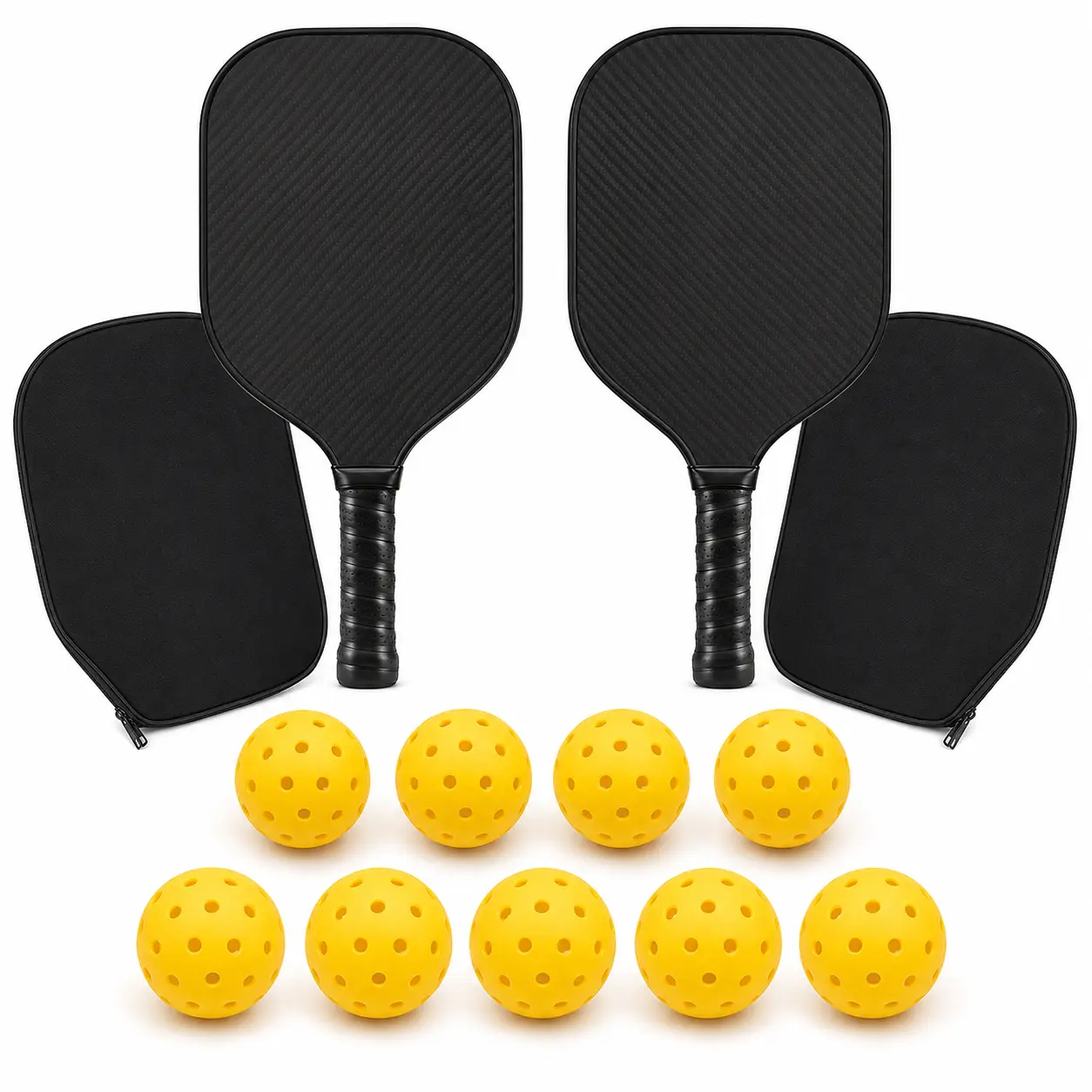 Custom Pickleball Team Kit – 2 Carbon Fiber Paddles, 12 Balls & 2 Personalized Paddle Covers, Custom Design for Players & Teams
