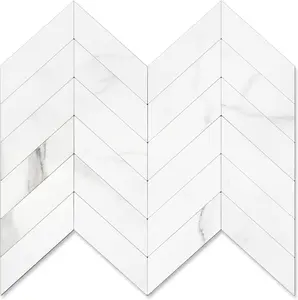 10-Sheet Herringbone Tile Peel and Stick Backsplash, White Marble PVC Stick on Backsplash, Self Adhesive Wall Tile for Kitchen and Bathroom