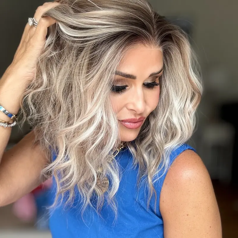 AISOM Chloe Buttercream Blonde Short Water Wave Classic Lace Front Wig with Scandinavian Hairline Free Part 12 Inches 120% Density Daily Use