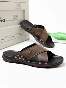 Men's Minimalist Fashionable Criss Cross Design Slippers, Casual Comfortable Breathable Flat Sandals for Summer, Non-slip Slippers for Beach Vacation, Leather Slides