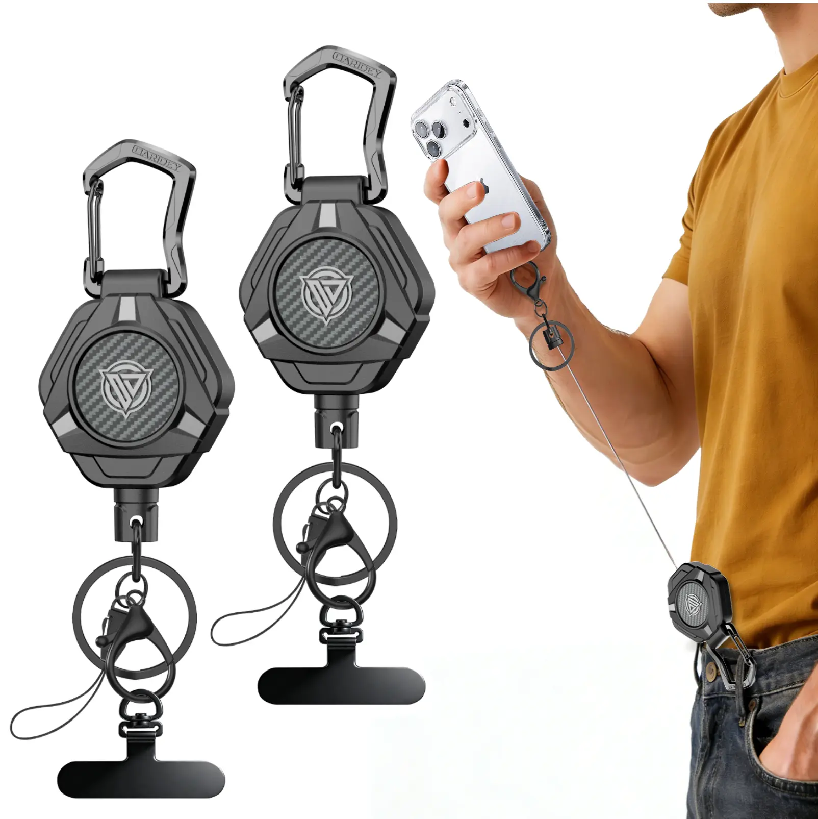 Oaridey Magnetic Anti Theft Phone Strap, Retractable Steel Cell Phone Lanyard with Heavy Duty Carabiner and 360° Metal Phone Tether Tab For Skiing, Hiking, Fishing, Concert and Traveling