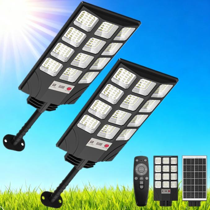 cvcpbu Solar Street Light 2PCS Outdoor IP65 Waterproof Commercial Lighting with Motion Sensor & Remote Control 360 SMD LEDs Adjustable Angle Eco-Friendly Dusk to Dawn
