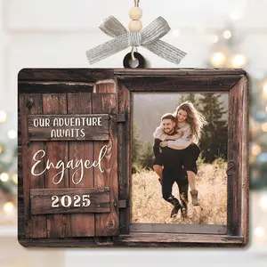Personalized Engagement Ornament - Wedding Gifts for Couples 2025, Customized Ornaments with Photos, Engagement Gifts for Couples, Custom Picture Frames, 2 Layered Wood Ornaments as Bridal Shower Gifts for Bride