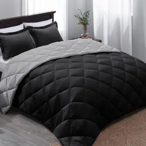Queen Comforter Set - Black Comforter Set Queen, Reversible Bed Comforter Queen Set for All, Black/Grey, 1 Comforter (88"x92") and 2 Pillow Shams (20"x26"+2")