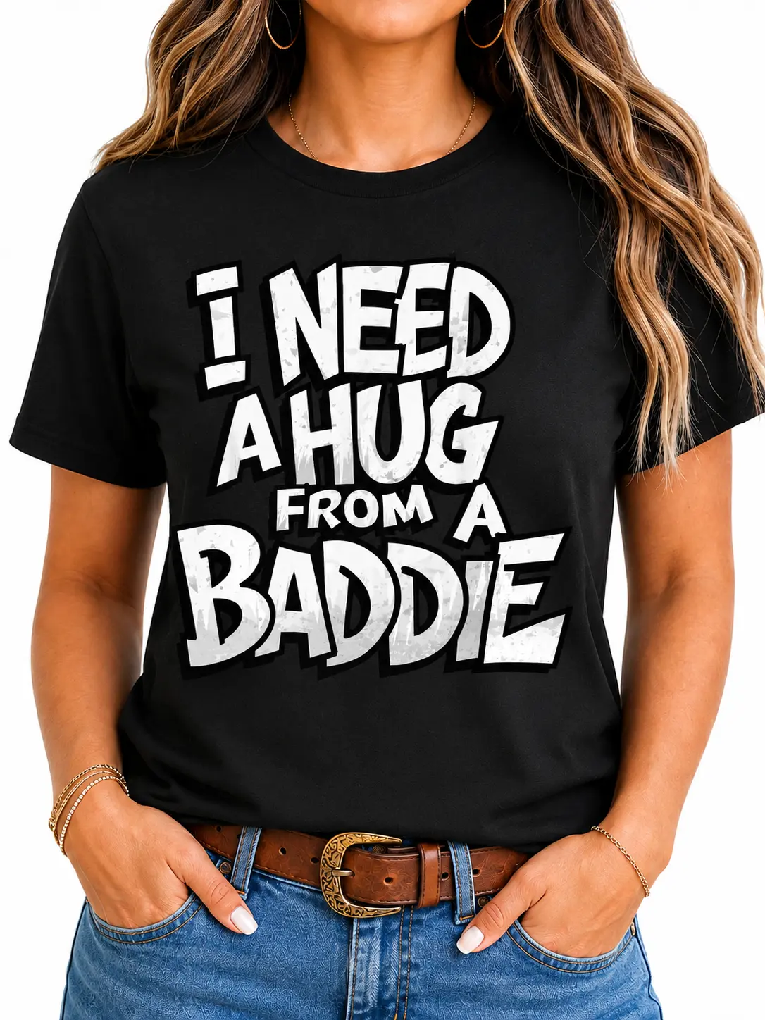 Need A Hug From A Baddie Letter Print Black Shirt T-Shirt Tee Top Oversized Unisex Harajuku Streetwear Casual Sweet Wear Outfit Men Women Trendy Attitude Graphic Fashion