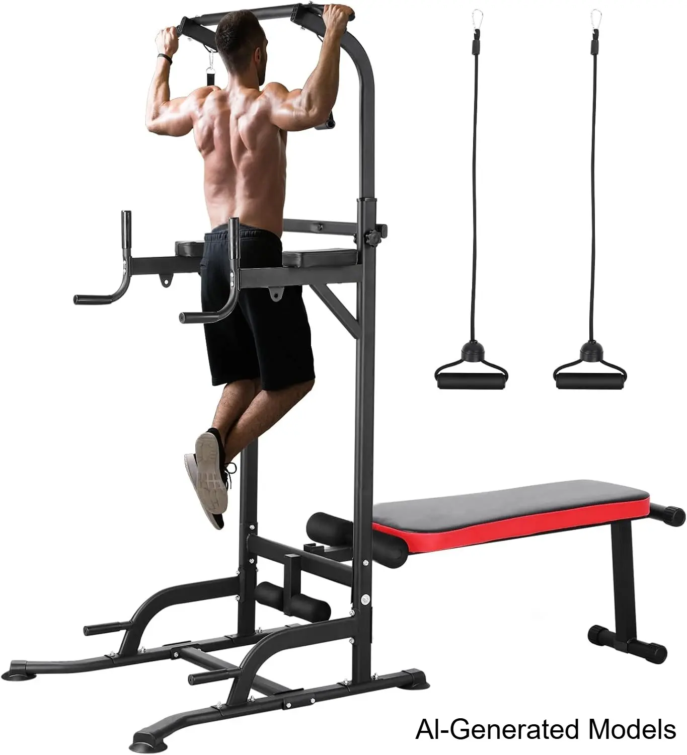 Arlopu Pull Up Bar Stand with Folding Weight Bench,4 Ropes Strength Training Fitness adjustable Heights Equipment,for Home Office Gym Strength Training homeessentials