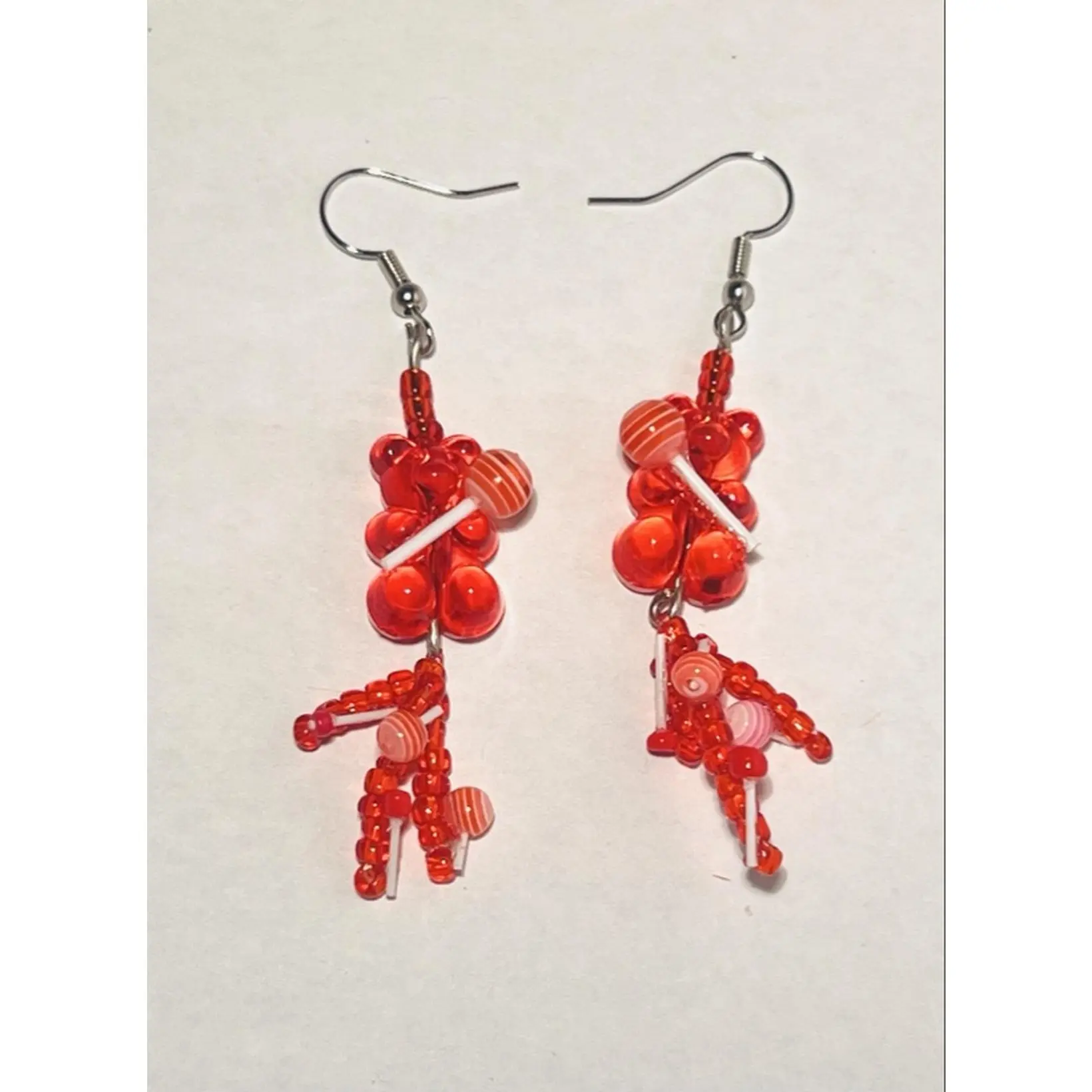 Cherry Bomb Jawbreaker Dangles - Bold Glossy Red Gummy Bears & Whimsical Candy Beads Earrings for High-Energy Style