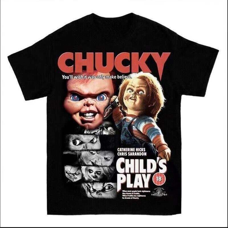 Chucky Child's Play Horror Movie T-Shirt Movie Fans Black Shirt Streetwear Stylish Chucky Child's Play Horror Movie T-Shirt Movie Fans Black Shirt Streetwear Stylish