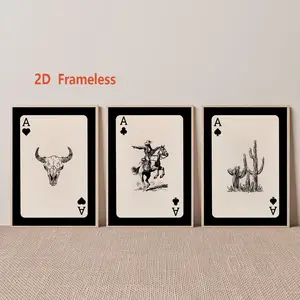 Western-inspired Cowboy & Bull Skull Pattern Canvas Painting without Frame, 3 Counts/set Vintage Style Wall Art, Wall Art Decor for Home Living Room Bedroom, Ornaments