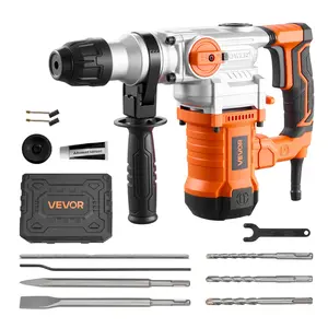 VEVOR Rotary Hammer Drill, Summervibes, 1-1/8 in SDS-Plus Electric Corded Heavy Duty Rotary Hammer, Including 3 Drill Bits, Flat Chisel, Pointed Chisel, Grease, Brush, and Carrying Case, for Concrete and Masonry