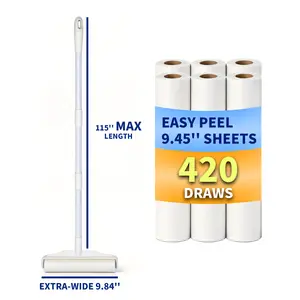 Large Pet Hair Lint Roller with Extendable Handle, 420 Adhesive Sheets 6 Refills, Extra Wide Sticky Roller Mop for Carpet, Floors, Furniture, Couch, Car and Pet Hair Cleaning removal broom