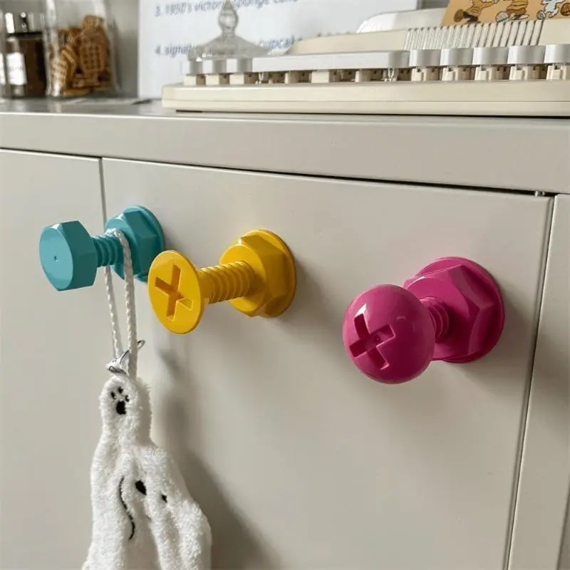 3pcs/1set Cute Hook Creative Screw Hook Behind The Wall Door Coat Hooks For Wall And Cap Hook Adhesive Punch-Free Hook Load-Bearing Wall Mount Coat Hook for bedroom wall decor, Aesthetic room decor, Decorative Hooks