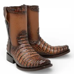 Botas Miel de Piel Punta Dubai Grabado Print, Fuax Gator - LC265Miel