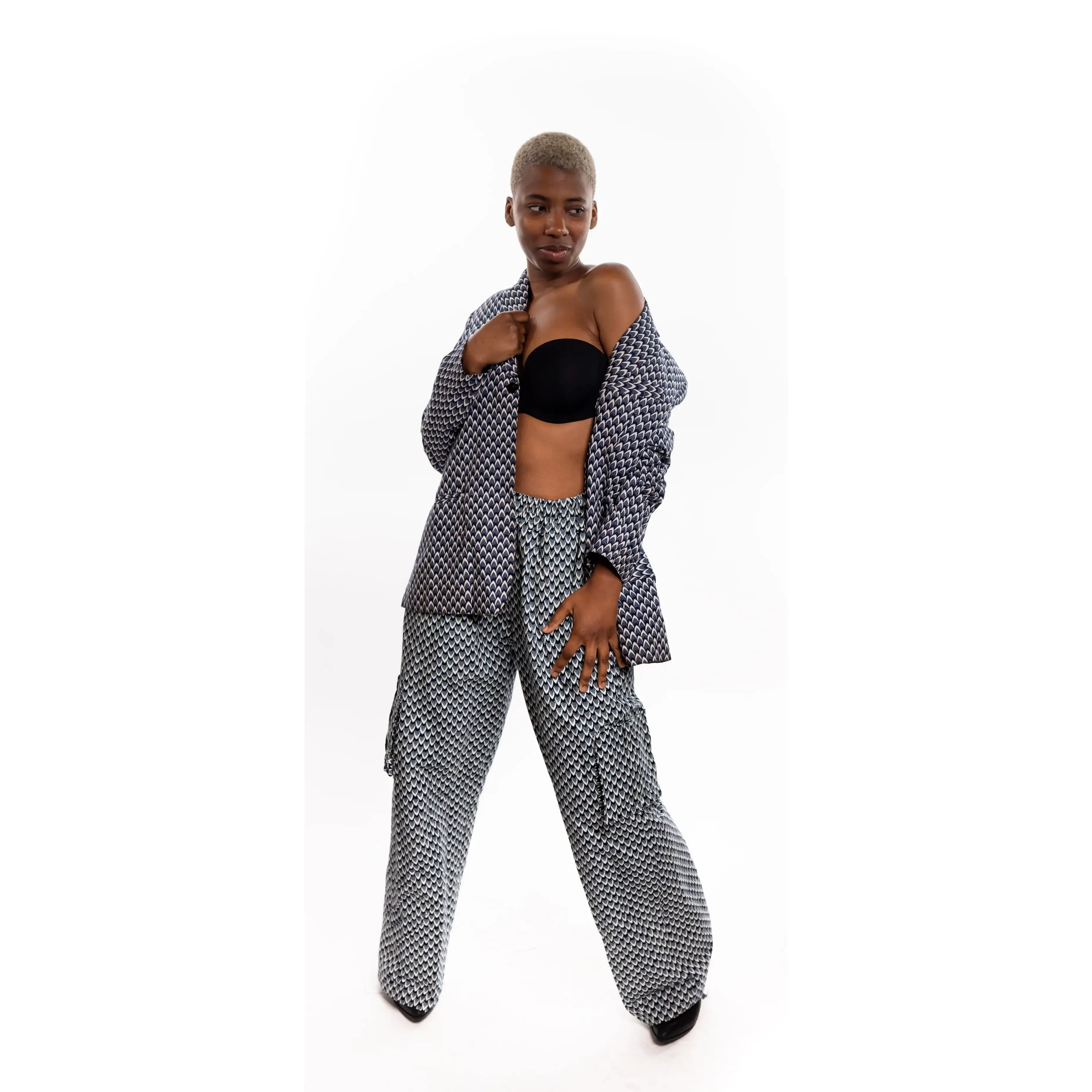 Women's 2-Piece Fitted African Print Ankara Blazer Jogger Set - Customized Colorful Fabric, Lady-Style Formal Evening Attire
