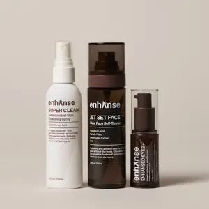 Enhanse Rescue Routine, Super Clean Face Mist, Enhansed Under Eye Gel, & Jet Set Face Self Tanner Spray for Men & Women