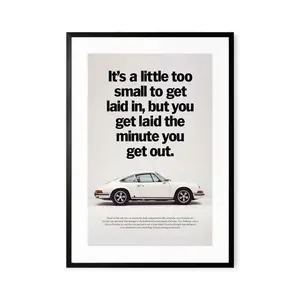 [UNFRAMED POSTER] Get Laid Porsche Advert Print - Porsche 911 Ad Print - Vintage Advert Porsche Poster - Black & White Print - Porsche Car Wall Art