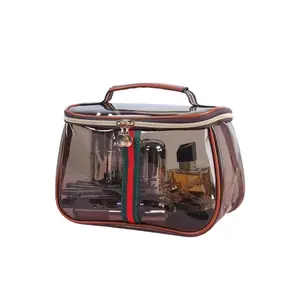 Vintage Vanity Bag - Vintage Transparent Makeup Bag, Large Capacity Waterproof Toiletry Organizer, Dustproof Travel Case with Handle(Brown)