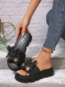Women's New One-Step Thick Sole Open Toe Platform Sandals, Bow Tie Design Shoes, Outdoor Fashion Lightweight Slippers, Comfortable Casual Summer Footwear, Summer Beach Sandals